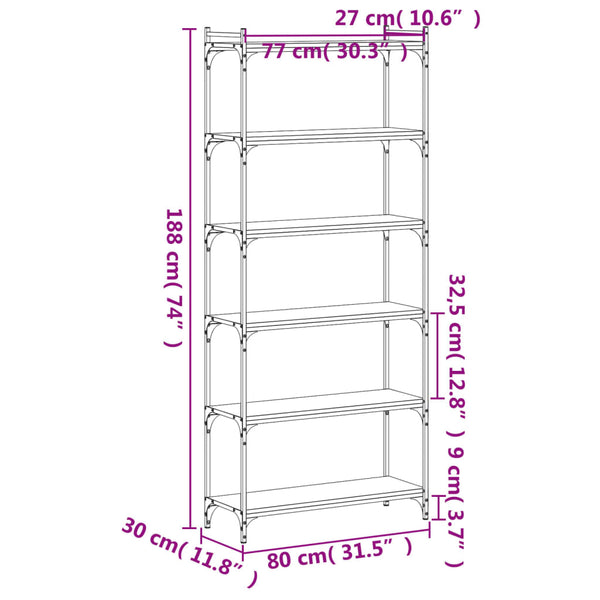 Bücherregal Braun Eiche-Optik 188cm Hoch
