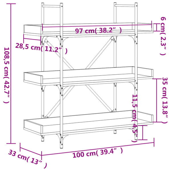 Bücherregal Grau Sonoma 100x33x108,5 cm