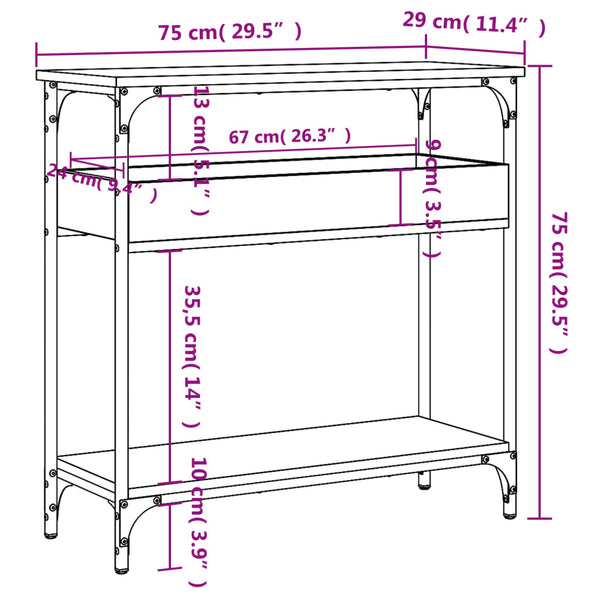 Schwarzer Konsolentisch mit Ablage 75cm