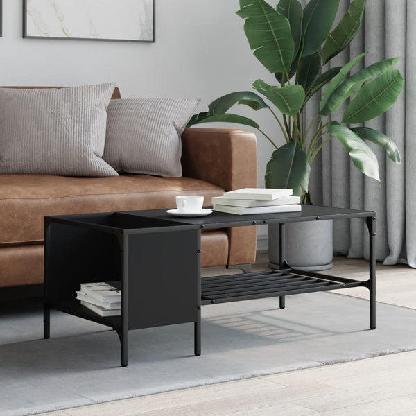 Schwarzer Couchtisch mit Regal 100x51x40 cm
