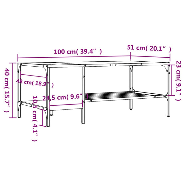Couchtisch Räuchereiche mit Regal 100x51 cm