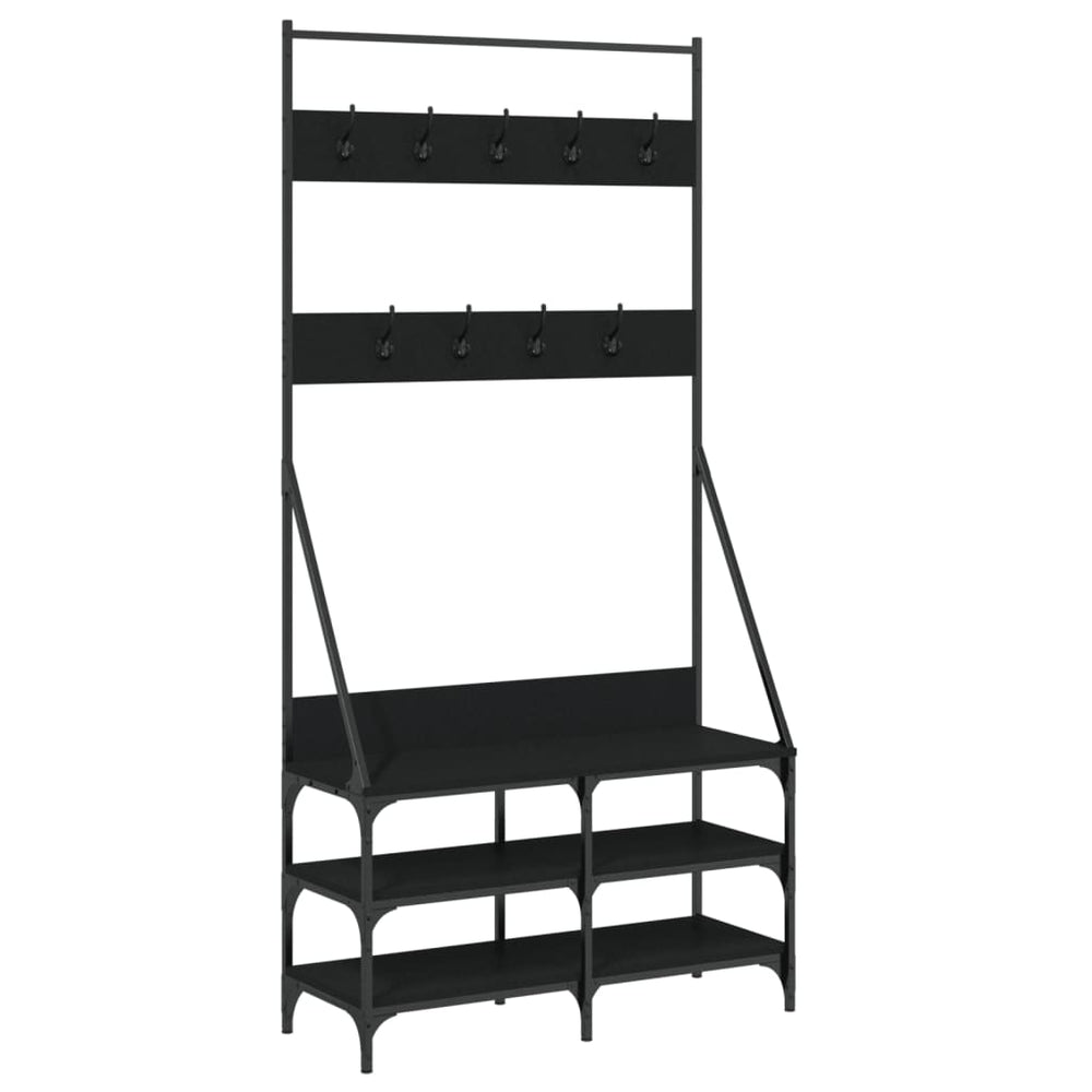 Kleiderständer mit Schuhablage, Schwarz, 90 cm