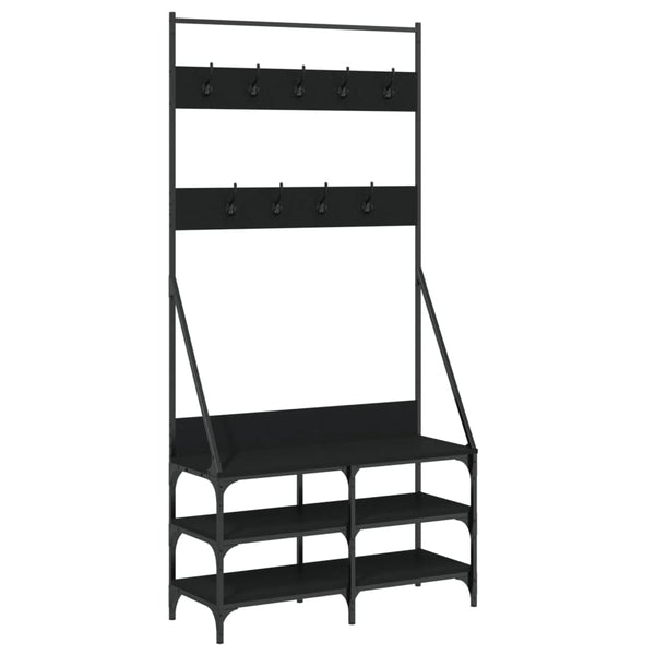 Kleiderständer mit Schuhablage, Schwarz, 90 cm