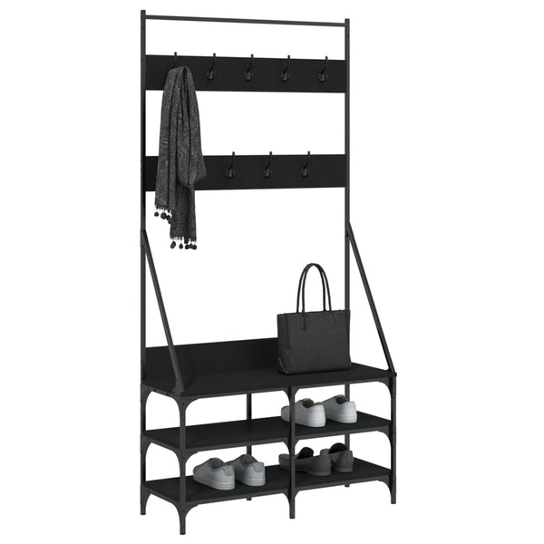 Kleiderständer mit Schuhablage, Schwarz, 90 cm