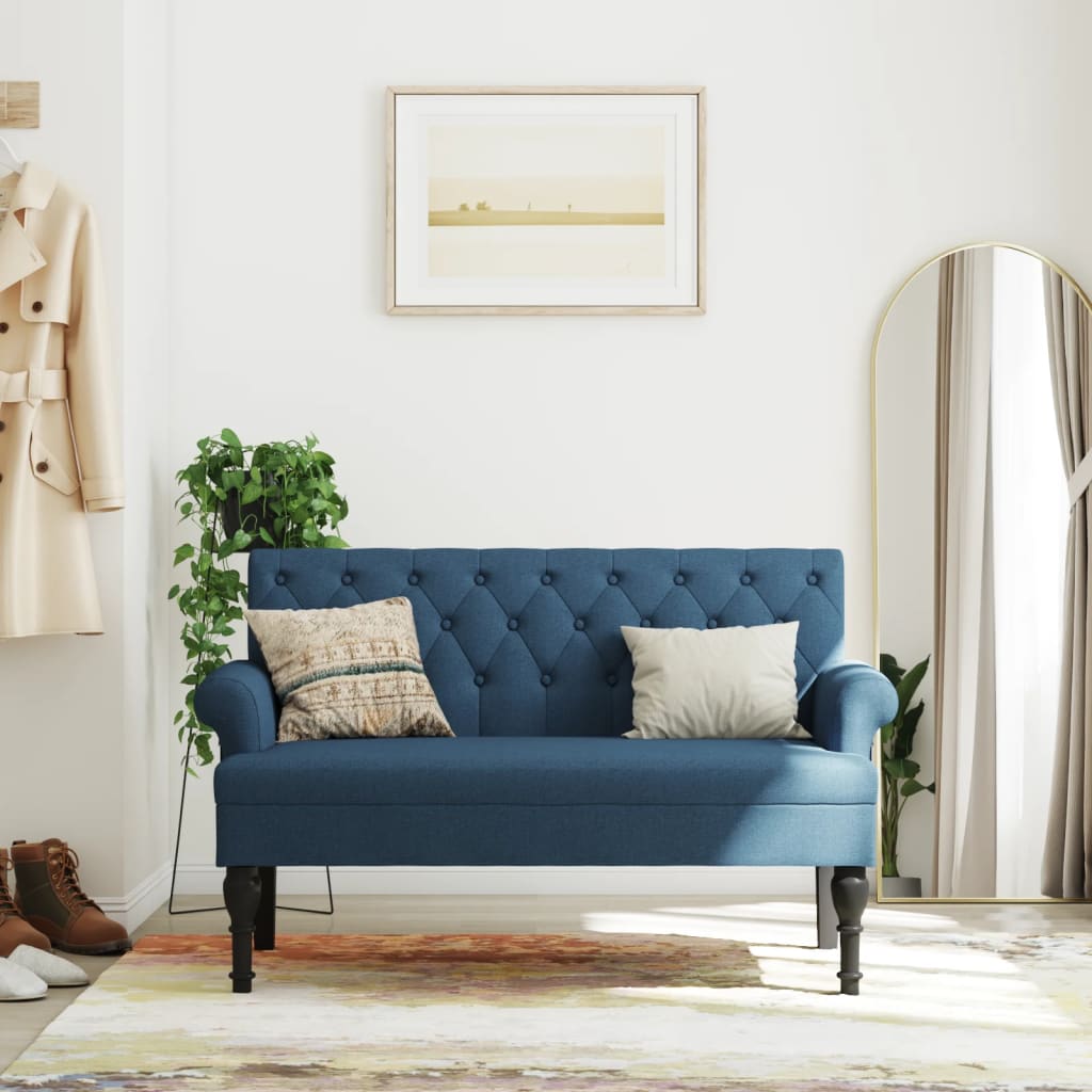 Blaue Sitzbank mit Rückenlehne, 120 cm