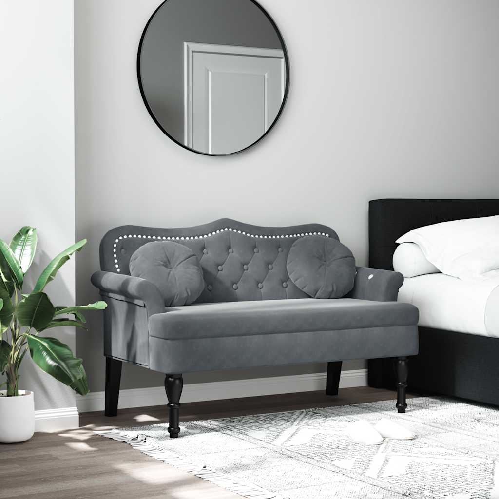 Samt Bank Dunkelgrau mit Kissen 120,5 cm