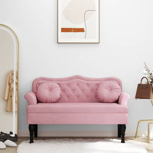 Rosa Samt Sitzbank mit Kissen 120,5 cm