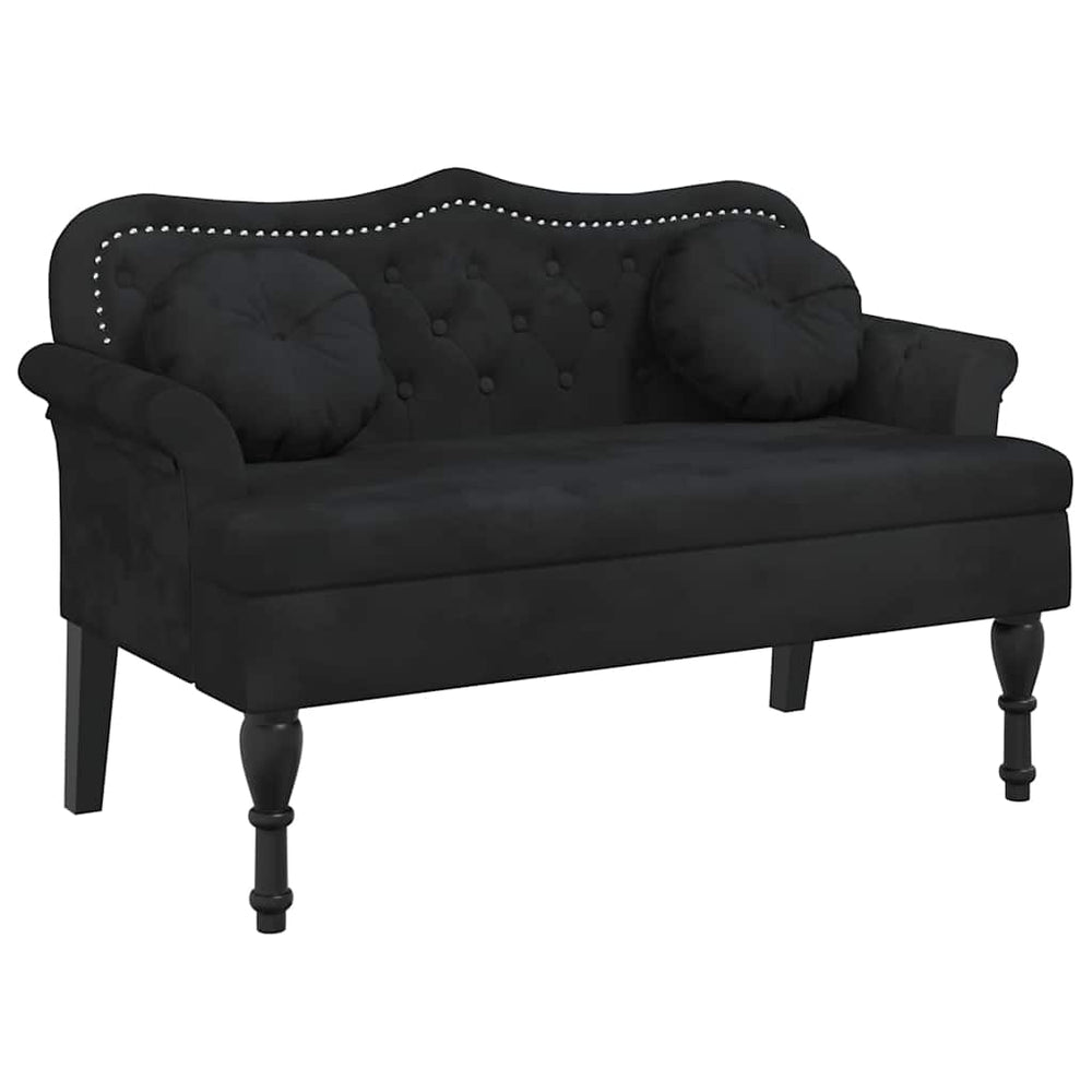 Schwarze Samt Bank mit Kissen 120,5 cm