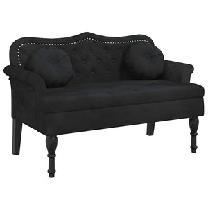 Schwarze Samt Bank mit Kissen 120,5 cm