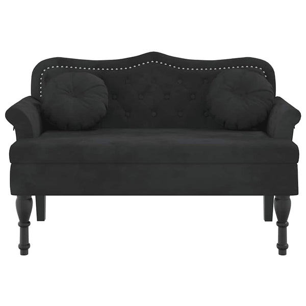 Schwarze Samt Bank mit Kissen 120,5 cm