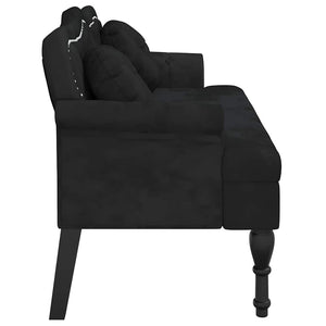 Schwarze Samt Bank mit Kissen 120,5 cm