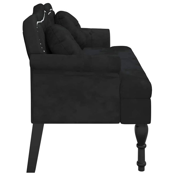 Schwarze Samt Bank mit Kissen 120,5 cm