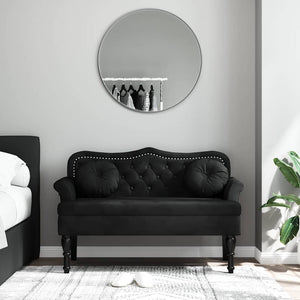 Schwarze Samt Bank mit Kissen 120,5 cm
