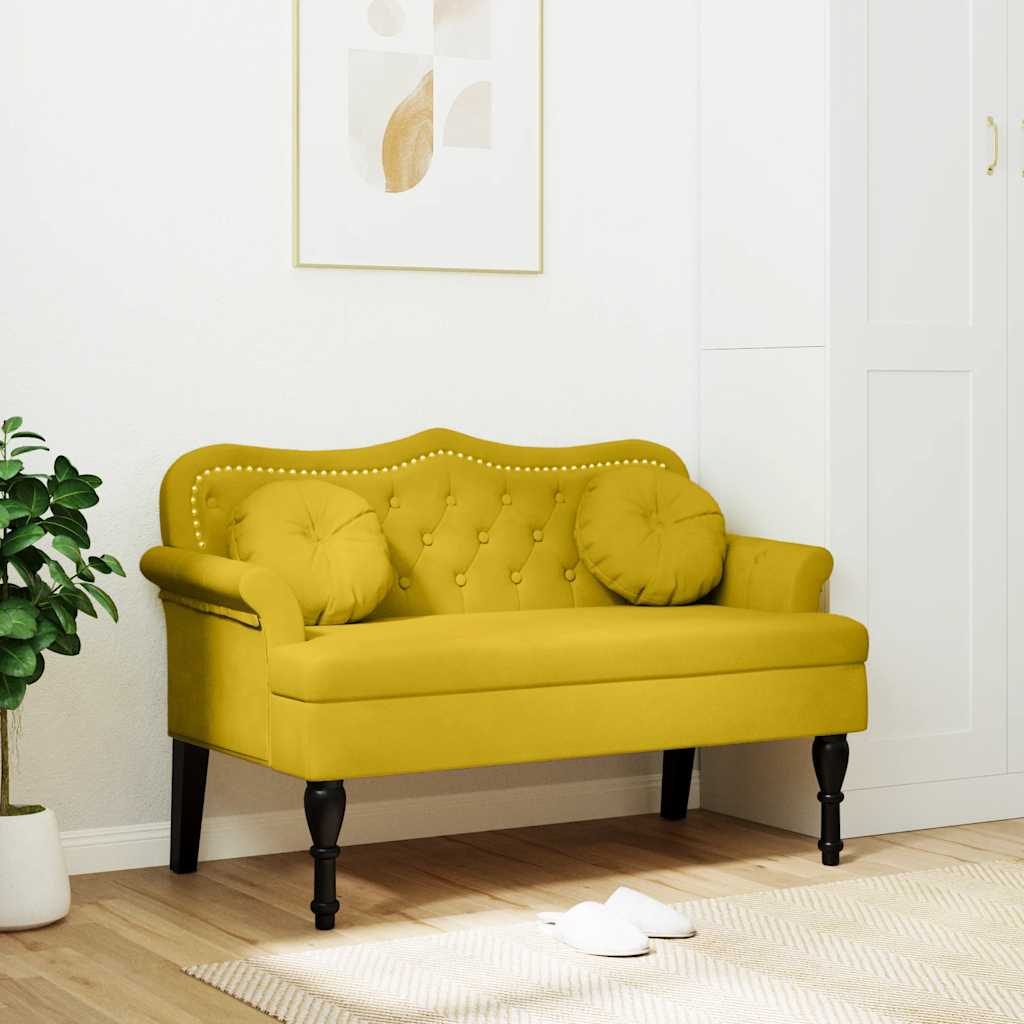 Gelbe Samt Sitzbank mit Kissen 120,5 cm