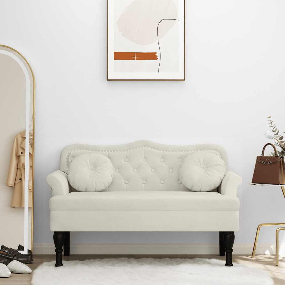 Creme Samt Sitzbank mit Kissen 120cm