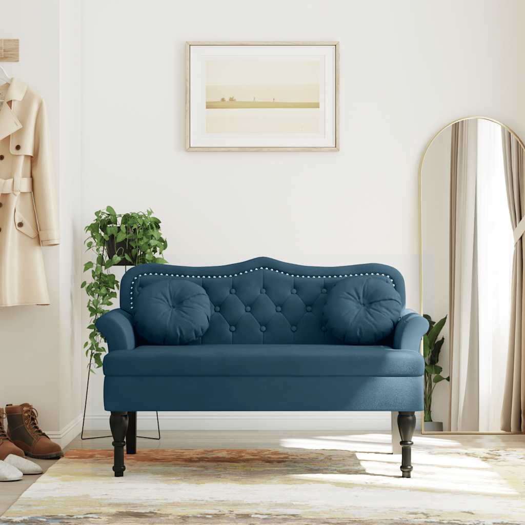 Blaue Samt Sitzbank mit Kissen 120,5 cm