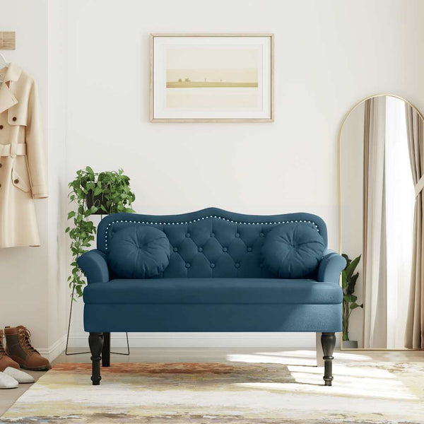 Blaue Samt Sitzbank mit Kissen 120,5 cm