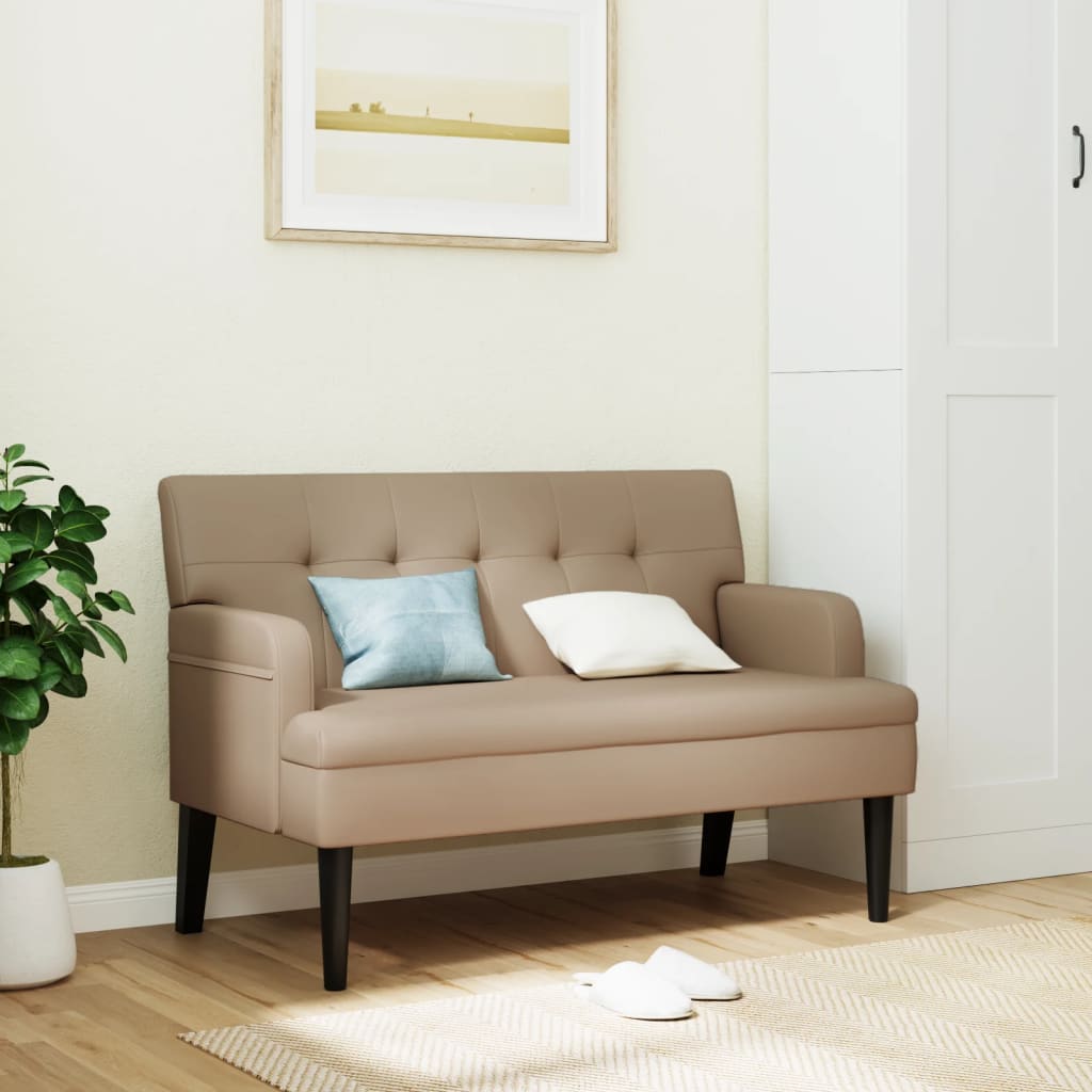 Sitzbank Cappuccino Kunstleder mit Rückenlehne 112 cm
