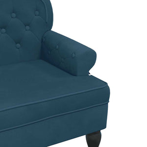 Blaue Samt Sitzbank mit Rückenlehne