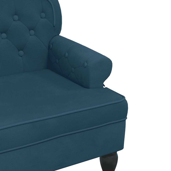 Blaue Samt Sitzbank mit Rückenlehne