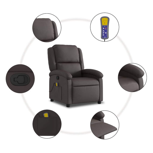 vidaXL Massage Chair Dark Brown Genuine Leather
