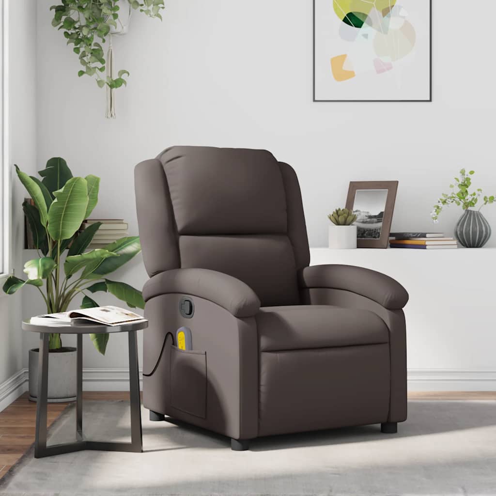 vidaXL Massage Chair Dark Brown Genuine Leather
