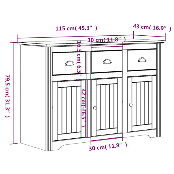 Highboard BODO Weiß Kiefer Massivholz 200cm