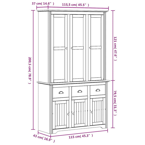 Highboard BODO Weiß Kiefer Massivholz 200cm