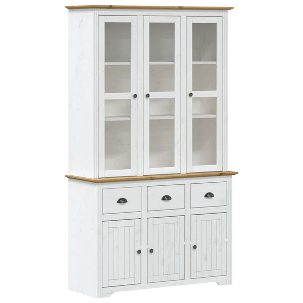 vidaXL Highboard BODO Blanc Marron 115,5x43x200,5 cm Pin Massif
