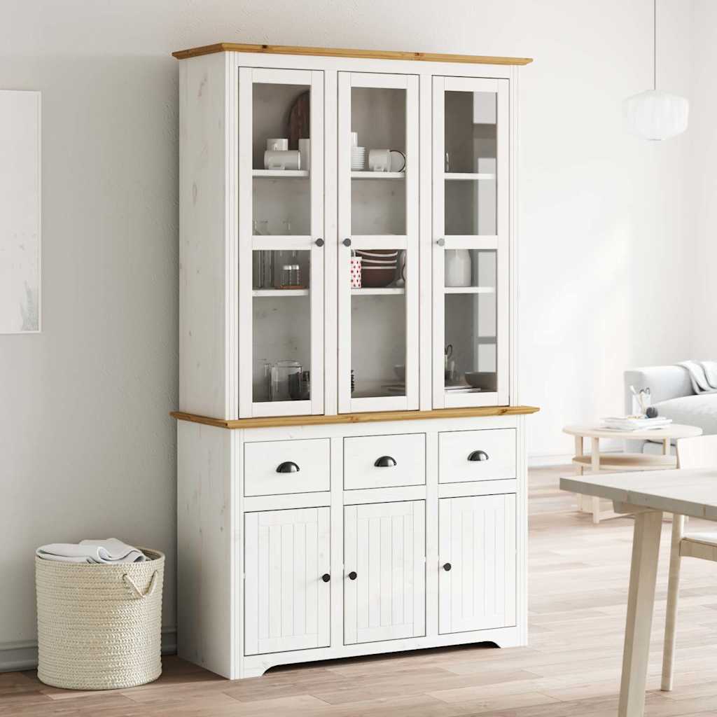 vidaXL Highboard BODO Blanc Marron 115,5x43x200,5 cm Pin Massif