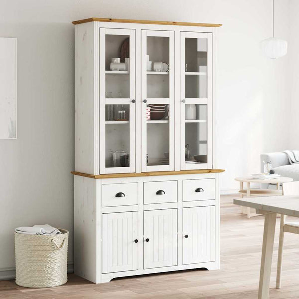 vidaXL Highboard BODO Blanc Marron 115,5x43x200,5 cm Pin Massif