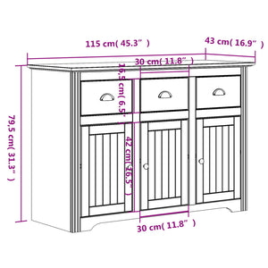 vidaXL Highboard BODO Grey 115.5x43x200.5 cm Solid Pine