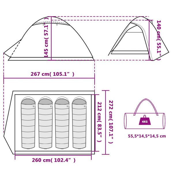 4-Personen Kuppelzelt – Wasserdichtes Campingzelt