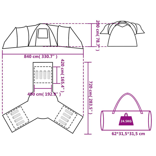 vidaXL Tente dôme familiale 12 personnes Verte Imperméable