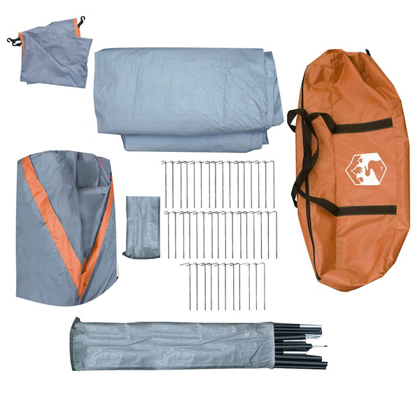 vidaXL Dome Family Tent 12-Person Grey and Orange Waterproof