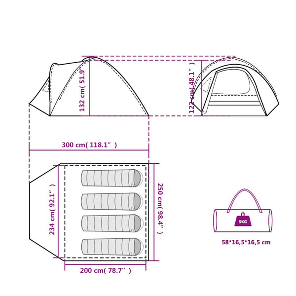 Wasserdichtes Kuppel-Campingzelt für 4 Personen, Orange