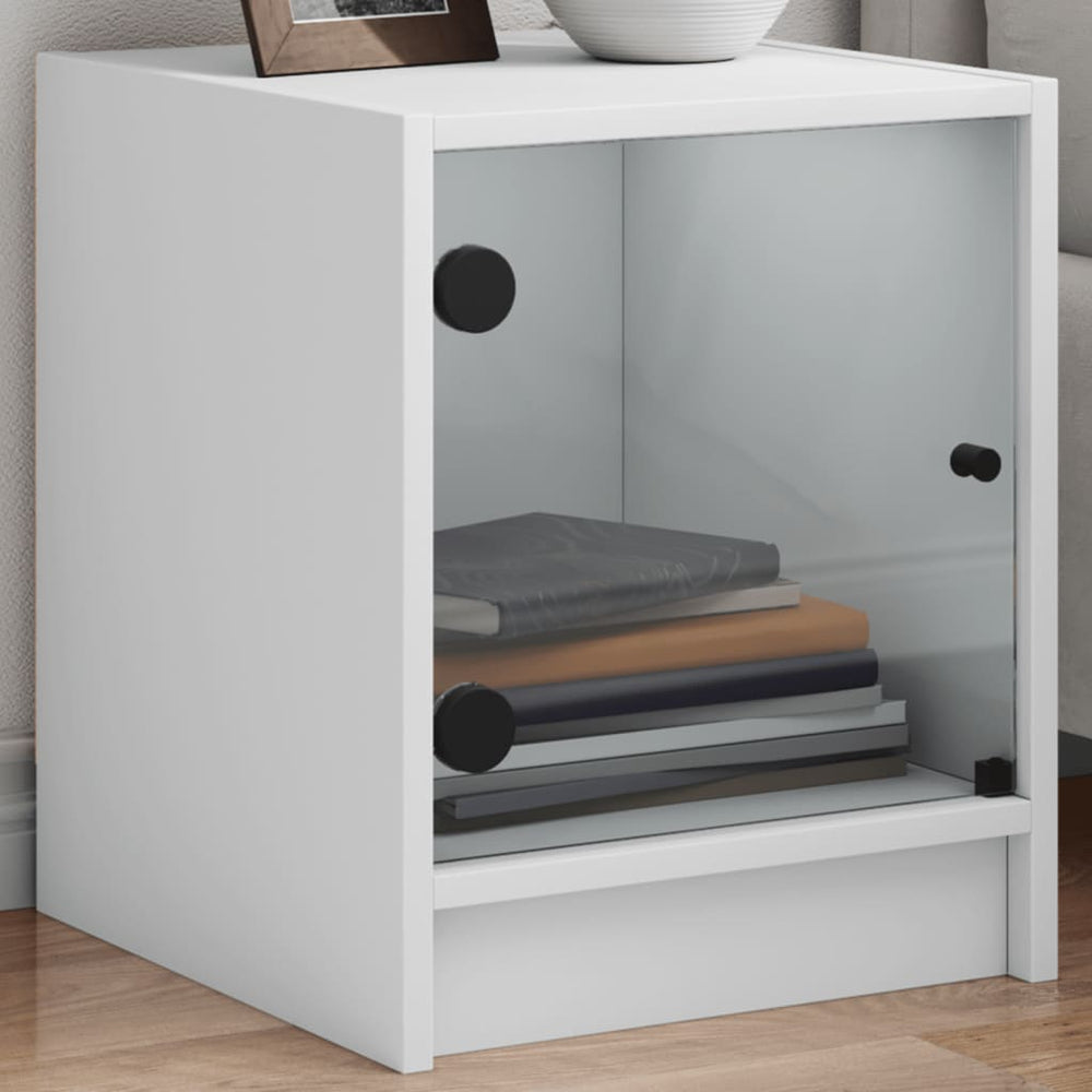 vidaXL Nightstand with Glass Door White 35x37x42 cm