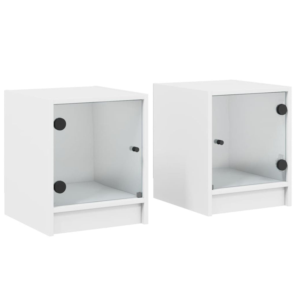 Nachttische mit Glastüren, 2er-Set, Weiß