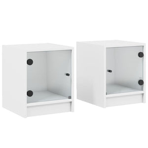 Nachttische mit Glastüren, 2er-Set, Weiß