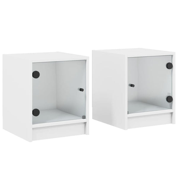 Nachttische mit Glastüren, 2er-Set, Weiß