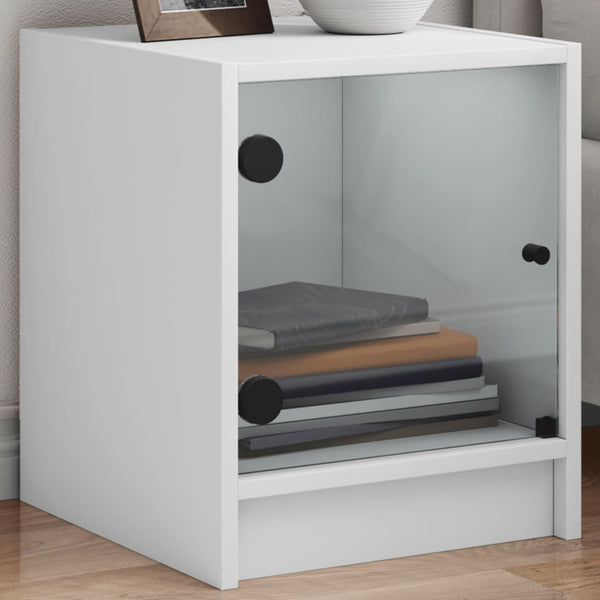 Nachttische mit Glastüren, 2er-Set, Weiß