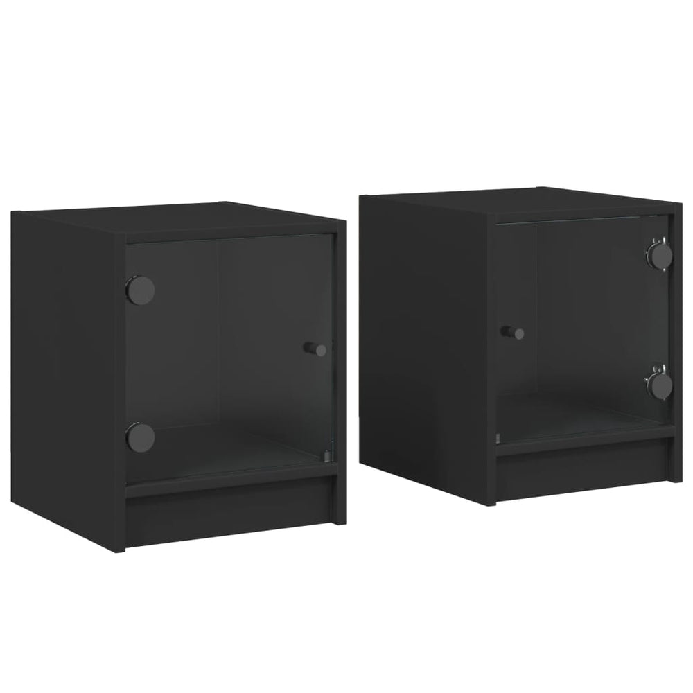 vidaXL Nightstands with Glass Doors 2 pcs Black 35x37x42 cm