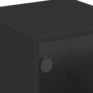 Nachttische mit Glastüren, 2er-Set, Schwarz