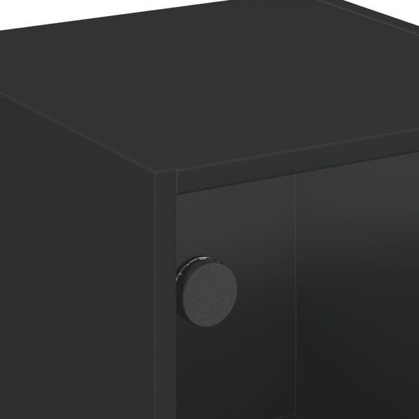 Nachttische mit Glastüren, 2er-Set, Schwarz