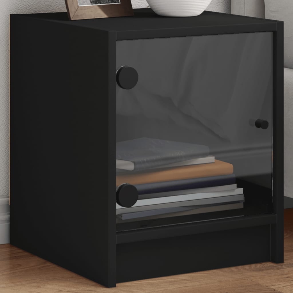 Nachttische mit Glastüren, 2er-Set, Schwarz