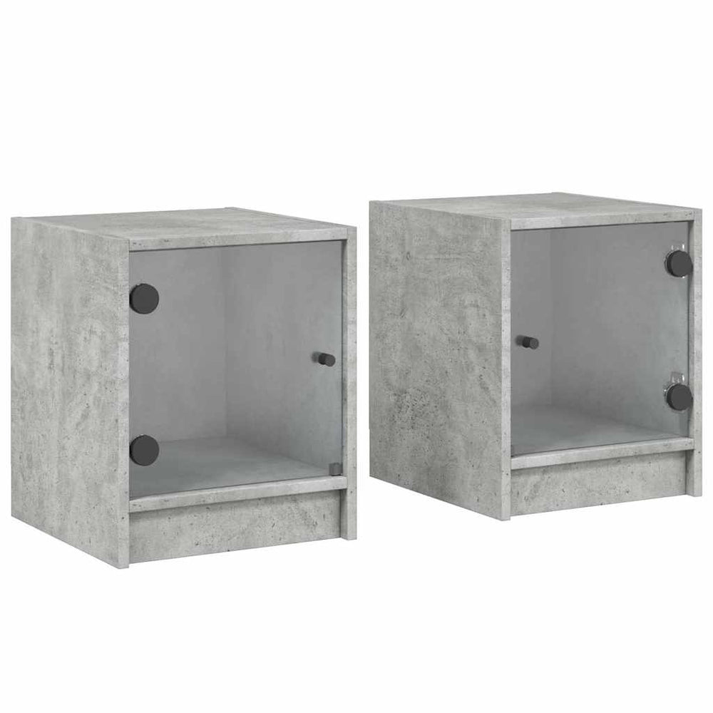vidaXL Nightstands with Glass Doors 2 pcs. Concrete Grey 35x37x42 cm