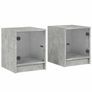 vidaXL Tables de chevet avec portes en verre 2 pcs Gris béton 35x37x42 cm