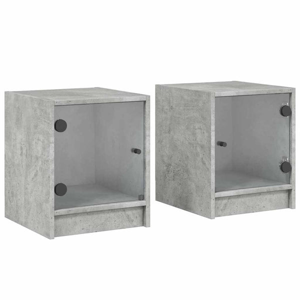 vidaXL Tables de chevet avec portes en verre 2 pcs Gris béton 35x37x42 cm