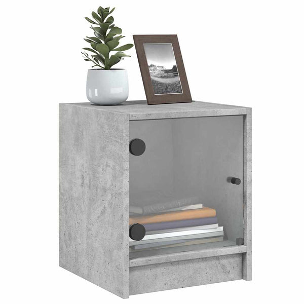 vidaXL Tables de chevet avec portes en verre 2 pcs Gris béton 35x37x42 cm