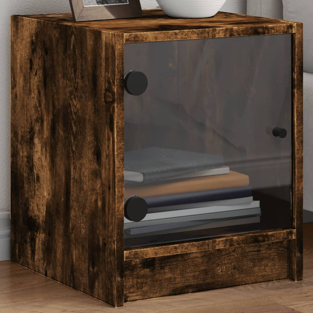 Nachttische mit Glastüren, 2er Set, Räuchereiche